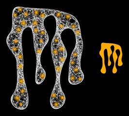 Glamour mesh vector melting honey with glare effect. White mesh, glare spots on a black background with melting honey icon. Mesh and lightspot elements are placed on different layers.