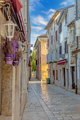 Image of the historical center of the Croatian coastal town of Porec in the morning light during the sunrise