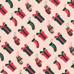 Hand drawn christmas pattern design background. Vector.