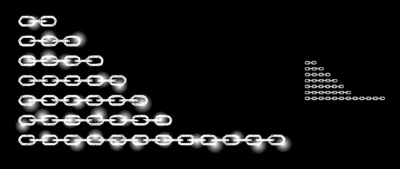 Bright mesh vector chains with glow effect. White mesh, bright spots on a black background with chains icon. Mesh and glare elements are placed on different layers.