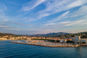 Naklejka na ściany i meble Aerial view of Sainte-Maxime harbor in French Riviera (South of France)