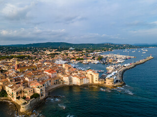 Aerial view of Saint-Tropez city in French Riviera (South of France)