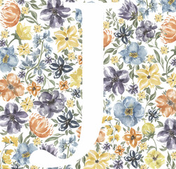 Wildflowers Alphabet, Floral ABC clipart, Watercolor Meadow Flowers Alphabet, Herbs Clip art, Lettering, Floral J, Wedding invites