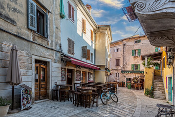 Image of the historical center of the Croatian coastal town of Porec in the morning light during...