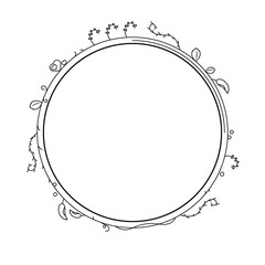 Abstract Black Simple Line Round Circ With Leaf Leaves Frame Flowers Doodle Outline Element Vector Design Style Sketch Isolated Illustration For Wedding And Banner