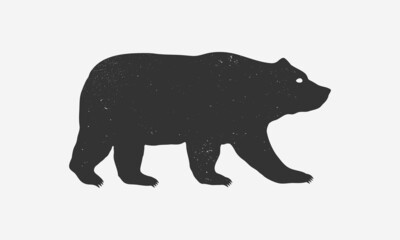Fototapeta premium Bear icon silhouette with grunge texture. Bear silhouette isolated on white background. Vector illustration