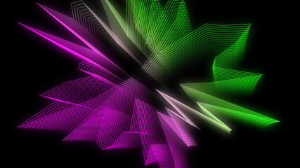 Abstract pink green neon lines geometric. 3D background. Retro style. Futuristic technology abstract background. Network, big data, data center, server, vj, internet, speed