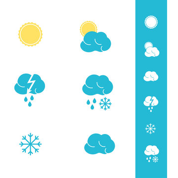 Weather forecast icons set. Cloud, sun and snowflake