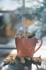 new Year's cocoa on a Christmas background