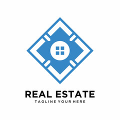 abstract Simple real estate logo design rectangular icon concept on a white background.