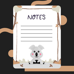 Notes paper with koala illustration design