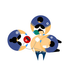 Cartoon character basic life support by threes provider. Unconscious patient resuscitations by threes provider. 