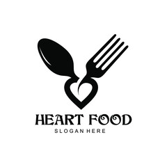 vector logo of a heart with spoon and fork. heart, spoon and fork combination logo.
