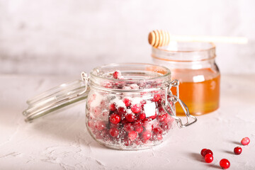 fresh cranberries with sugar are on the table