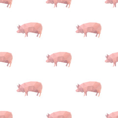 Pig triangle shape seamless pattern backgrounds. Wrapping paper template. Polygonal design illustration.