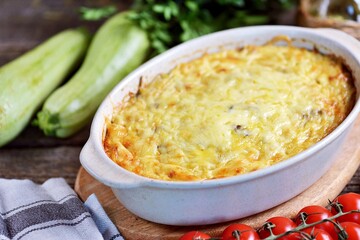 Zucchini casserole with cheese and eggs.