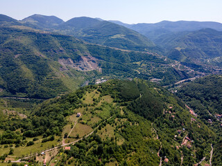 Fototapeta premium Aerial view of Stara Planina Mountain near village of Zasele, Bulgaria