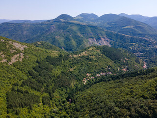 Aerial view of Stara Planina Mountain near village of Zasele, Bulgaria