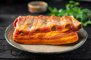 raw ribs fresh meat pork spice paprika meal snack on the table copy space food background rustic 
