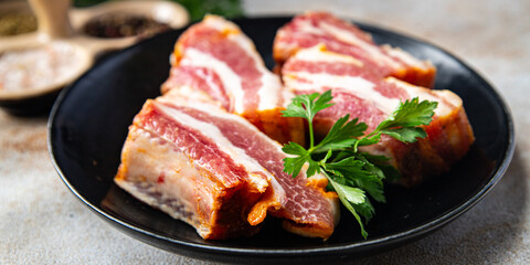 raw ribs fresh meat pork spice paprika meal snack on the table copy space food background rustic 