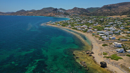 Fototapeta na wymiar Aerial drone photo of rocky bay and beach of Vina in island of Skyros, Sporades, Greece