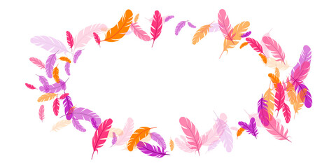 Fototapeta premium Orange purple pink red feather floating background