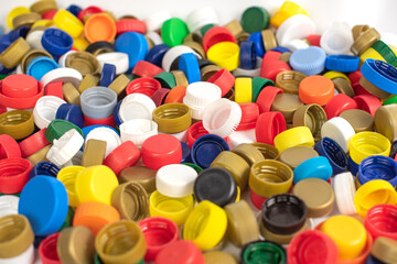 Plastic bottle screw caps isolated on white background