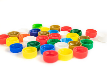 Plastic bottle screw caps isolated on white background