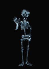 funny skeleton is standing up and saying hi