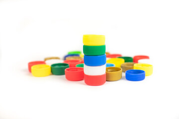 Plastic bottle screw caps isolated on white background