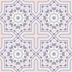 Intricate portugese azulejo tile seamless pattern. Geometric texture vector motif. Tapis print design. Traditional lisbon azulejo tilework repetitive pattern. Wall decoration template.