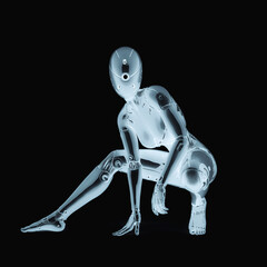 gynoid is the super fembot on action in white background_