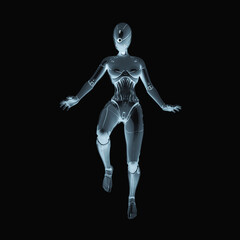 gynoid is the super fembot is floating in white background