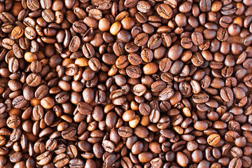 Brown coffee beans close-up as background