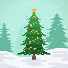 flat design decorative christmas tree illustration