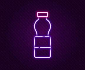 Glowing neon line Bottle of water icon isolated on black background. Soda aqua drink sign. Colorful outline concept. Vector