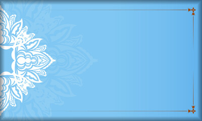 Blue banner template with Indian white ornaments and place for your logo
