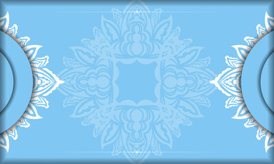 Blue color banner template with greek white ornaments for design under your logo
