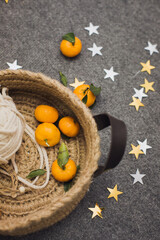 Fragrant Christmas tangerines. Mandarins. New Year traditions