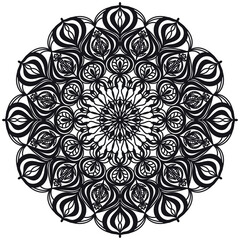 Mandala. Dark blue ethnic pattern on white background. Template for tattoo, henna drawing, coloring, placing on paper, fabric, glass, leather. Vector isolated ornament. 