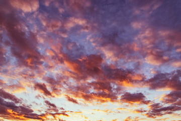 Amazing cloudscape on the sky at sunset time.