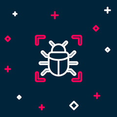 Line System bug concept icon isolated on blue background. Code bug concept. Bug in the system. Bug searching. Colorful outline concept. Vector