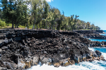 The Rugged Volcanic Sea Cliffs of MacKenzie State Recreation Area, Hawaii Island, Hawaii, USA