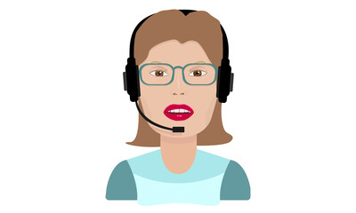 Portrait of a beautiful call center woman operator with headset. Vector illustration
