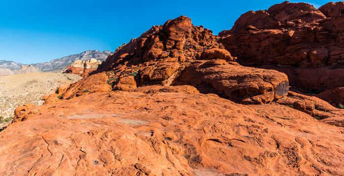 The Aztec Sandstone of the Calico Hills With Turtlehead Peak In The Distance,  Red Rock Canyon NCA, Las Vegas, USA
