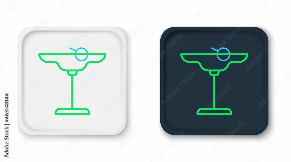 Sticker Line Margarita cocktail glass with lime icon isolated on white background. Colorful outline concept. Vector