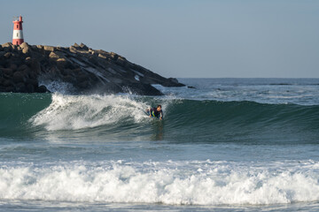 Bodyboarder riding a wave