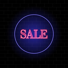 Big sale neon sign on brick wall background Neon fonts