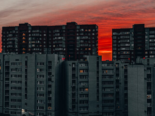 sunset over city