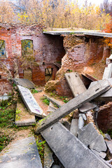 An old dilapidated brick building in Yaroslavl.